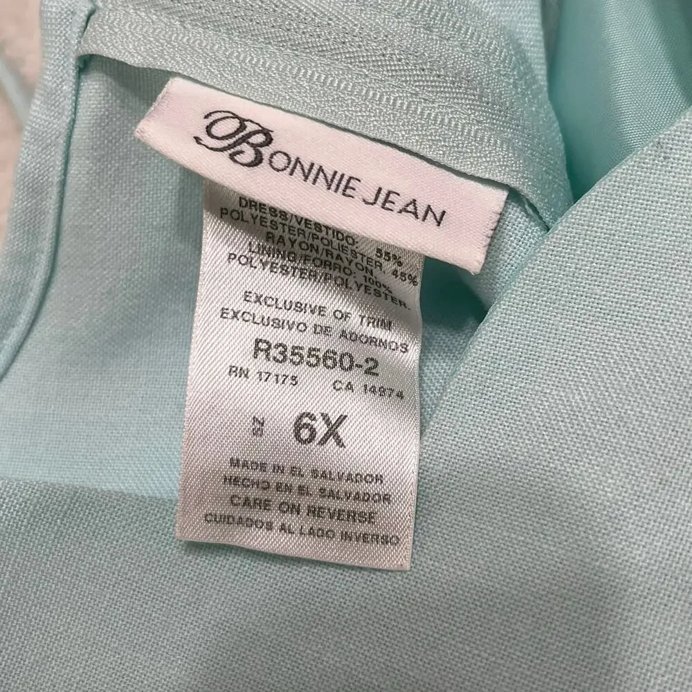 Bonnie Jean Girl’s Midi Dress Sz 6X A-line Linen Blend Powder Blue‎ Back Zip/Tie